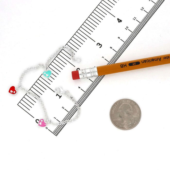 Kids 2.5mm Sterling Silver Enamel Heart Charm Bracelet (Solid Links) 7" - WJD Exclusives