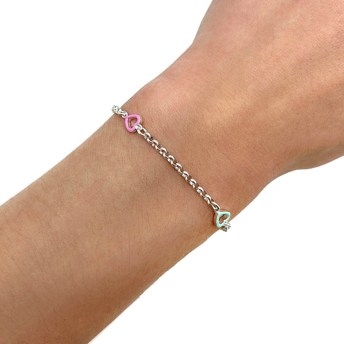 Kids 2.5mm Sterling Silver Heart Rolo Bracelet (Solid Links) 7" - WJD Exclusives