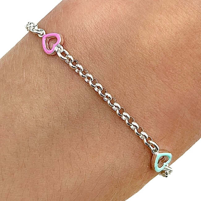 Kids 2.5mm Sterling Silver Heart Rolo Bracelet (Solid Links) 7" - WJD Exclusives