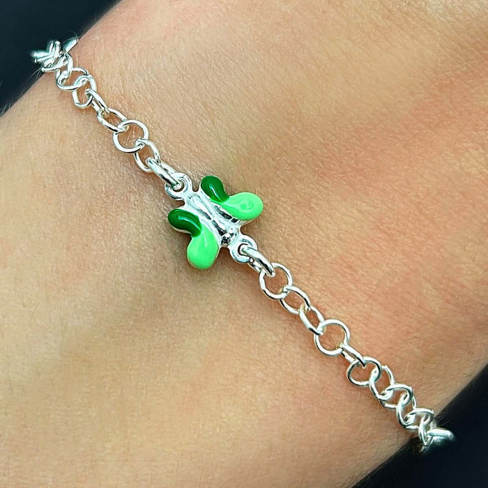 Kids Sterling Silver 3mm Cable Chain Butterfly Charm Bracelet (Solid Links) 6.5" - WJD Exclusives