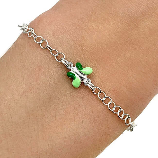 Kids Sterling Silver 3mm Cable Chain Butterfly Charm Bracelet (Solid Links) 6.5" - WJD Exclusives