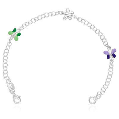 Kids Sterling Silver 3mm Cable Chain Butterfly Charm Bracelet (Solid Links) 6.5" - WJD Exclusives