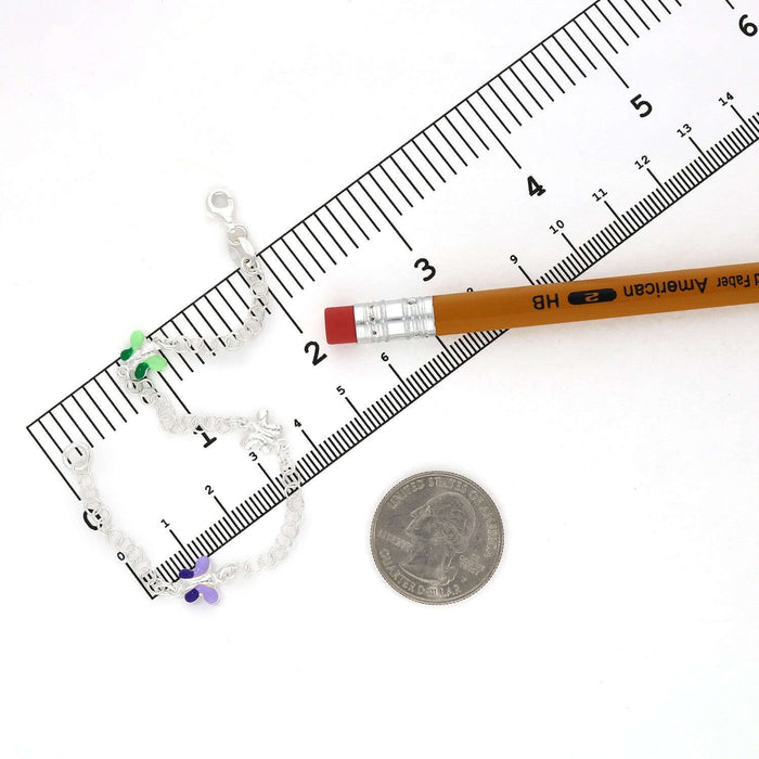 Kids Sterling Silver 3mm Cable Chain Butterfly Charm Bracelet (Solid Links) 6.5" - WJD Exclusives