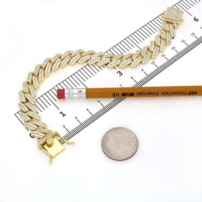 9.93CTW Natural Moissanite 12mm Sterling Silver Miami Cuban Bracelet (Solid Links) 8" - WJD Exclusives