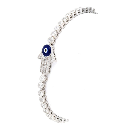 925 Sterling Silver Hamsa & Evil Eye CZ Bolo Tennis Sliding Bracelet