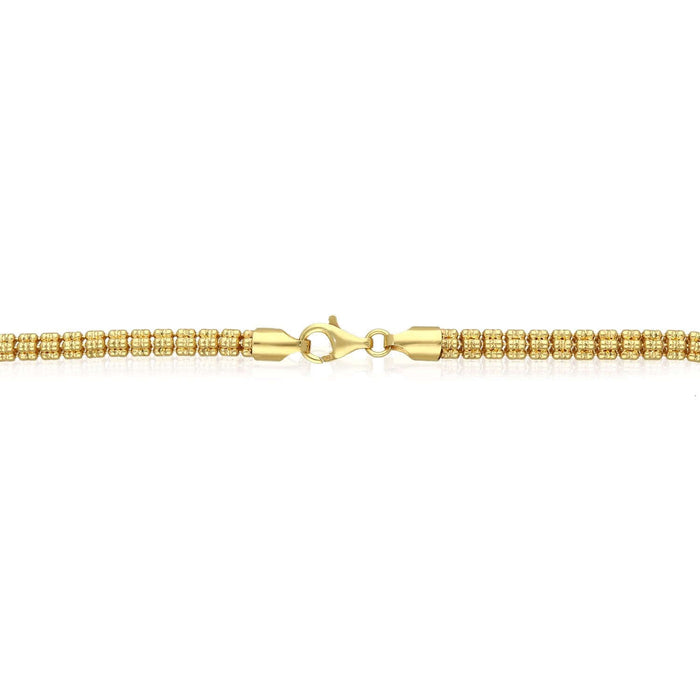 18K Yellow Gold Over Sterling Silver 5mm Iced Diamond - Cut Mesh Chain (Solid Links) 16" - WJD Exclusives