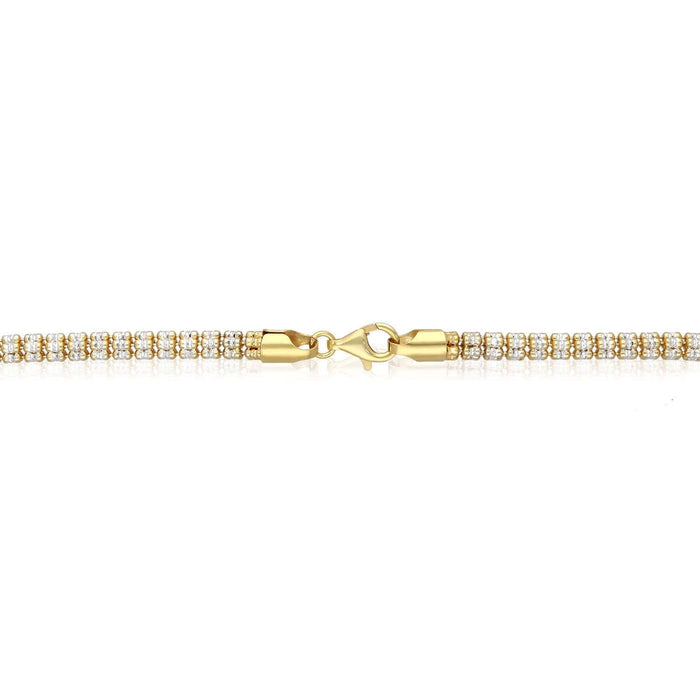 18K Yellow Gold Over Sterling Silver 5mm Iced Diamond - Cut Mesh Chain (Solid Links) 16" - WJD Exclusives