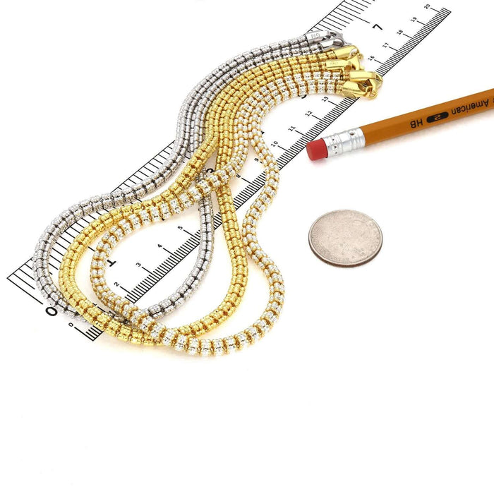 18K Yellow Gold Over Sterling Silver 5mm Iced Diamond - Cut Mesh Chain (Solid Links) 16" - WJD Exclusives