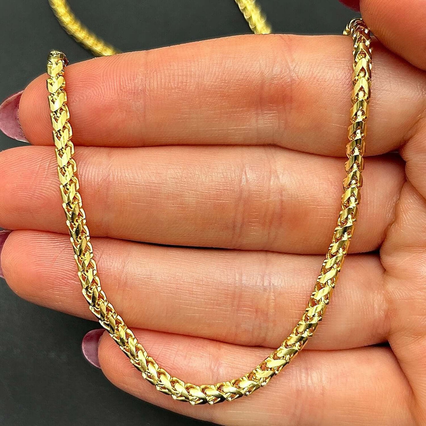 Solid 14K Real Gold 3mm Round Franco Chain Necklace 18", 20", 22", 24", 26", 28"