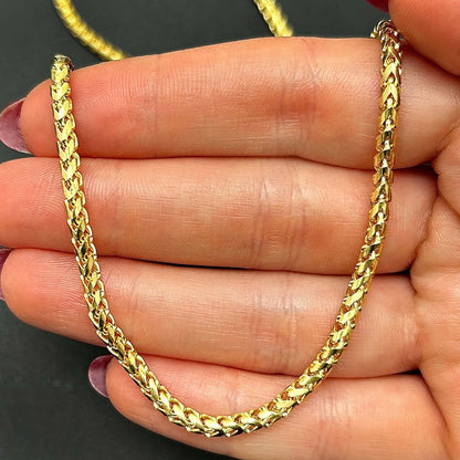 Solid 14K Real Gold 3mm Round Franco Chain Necklace 18", 20", 22", 24", 26", 28"
