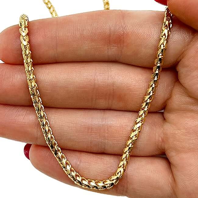 14K Yellow Gold 3mm Round Franco Chain (Solid Links) 18" - 28" - WJD Exclusives
