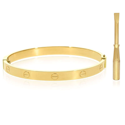 14K Yellow Gold 6mm Screw Pattern Bangle Bracelet w/ Screwdriver (Hollow) 6.25" - 7" - WJD Exclusives