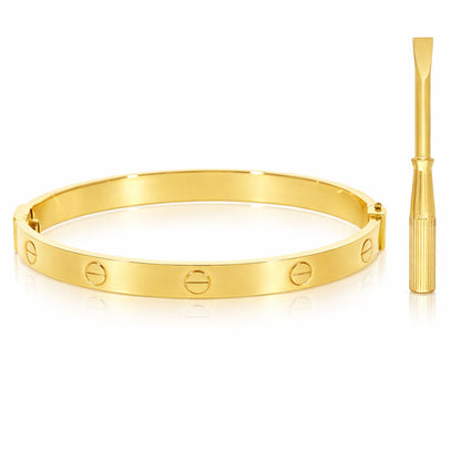 14K Yellow Gold 6mm Screw Pattern Bangle Bracelet w/ Screwdriver (Hollow) 6.25"-7"