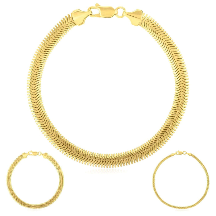 14K Gold 2.6mm, 5.3mm Snake Link Bracelet (Solid Links) 7" - WJD Exclusives