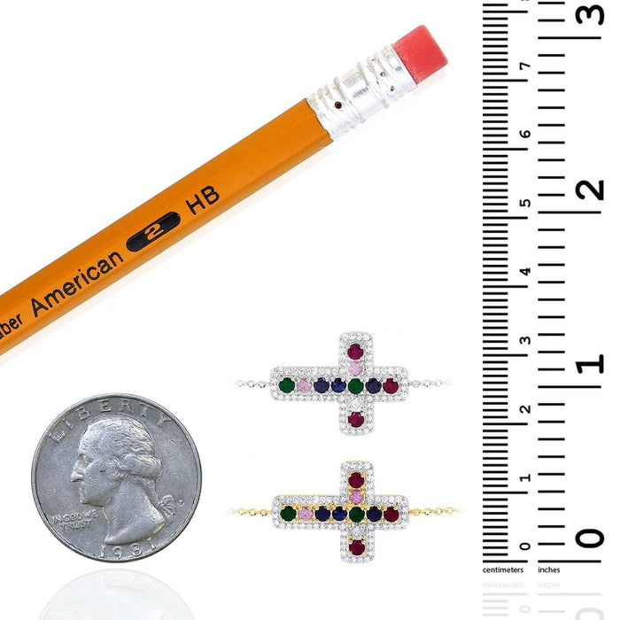 0.75CTW Natural Diamond & Sapphire 10K Gold Cross Bracelet (Solid Links) 6" - 7" Adjustable - WJD Exclusives