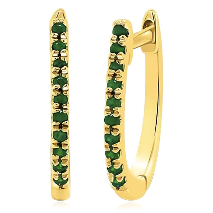 0.05CT Real Emerald 14K Gold Huggie Hoop Earrings 12mm - WJD Exclusives