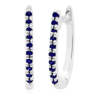 0.10CTW Real Blue Sapphire 14K Gold Huggie Hoop Earrings 12mm - WJD Exclusives