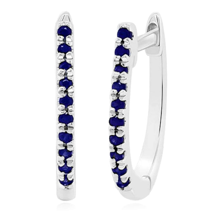0.10CTW Real Blue Sapphire 14K Gold Huggie Hoop Earrings 12mm - WJD Exclusives