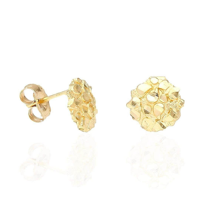 10K Gold Round Nugget Push Back Stud Earrings 8mm, 10mm, 15mm