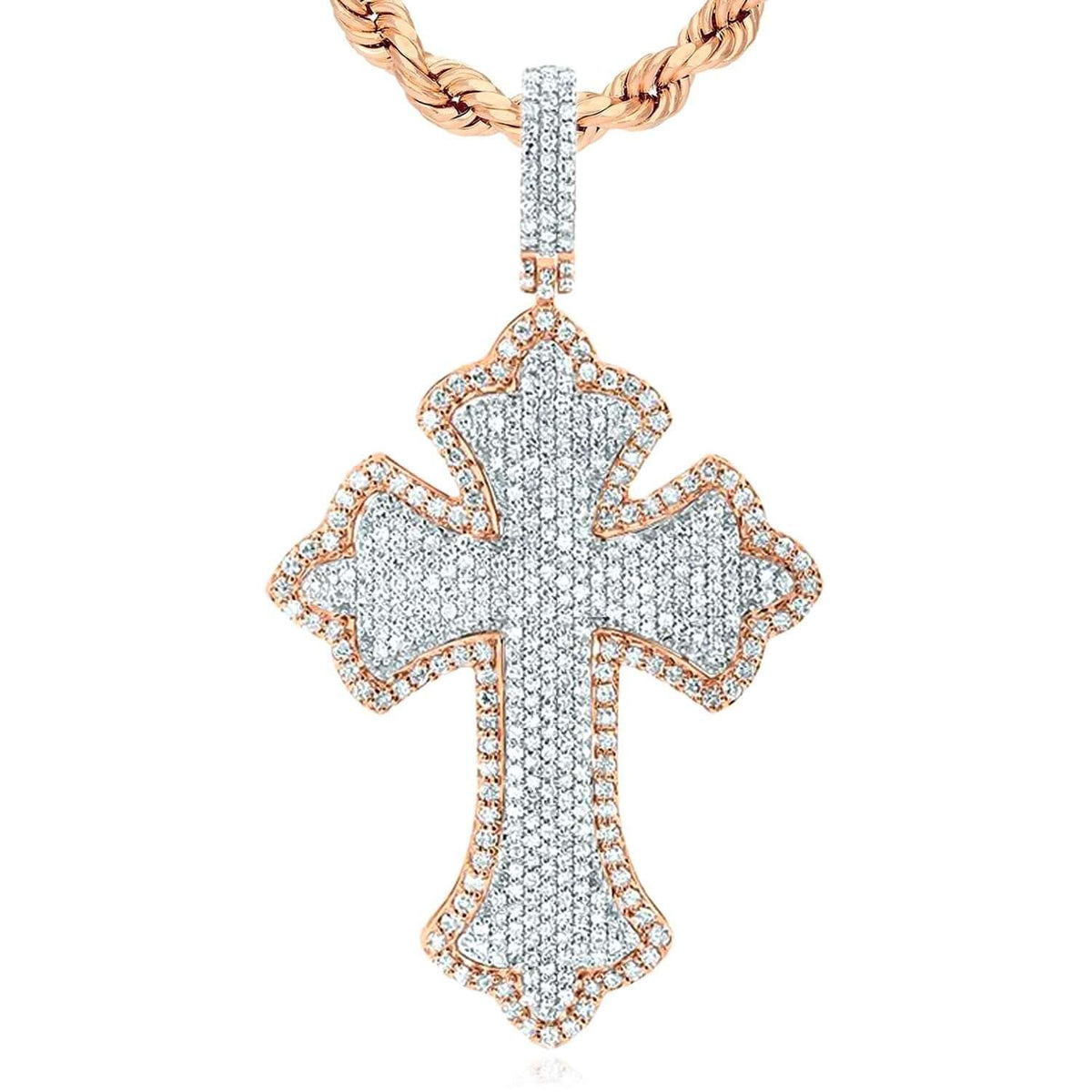 2.00CTW Natural Diamond 10K Gold Yellow, White, Rose Cross Pendant 2.3" - WJD Exclusives