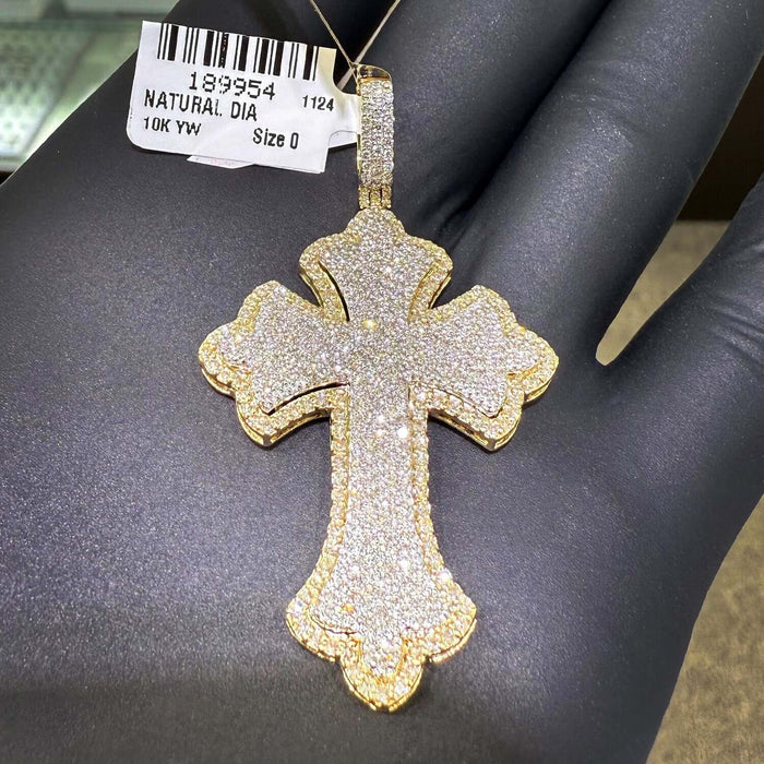 2.00CTW Natural Diamond 10K Gold Yellow, White, Rose Cross Pendant 2.3" - WJD Exclusives