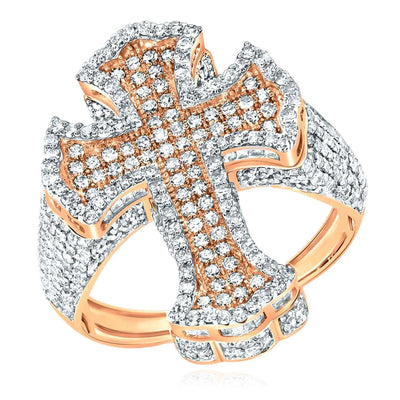 2.60CTW Natural Diamond 10K Rose Gold Cross Signet Ring - WJD Exclusives