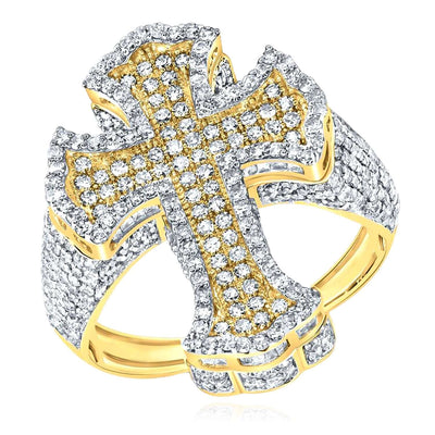 2.60CTW Natural Diamond 10K Gold Cross Signet Ring - WJD Exclusives