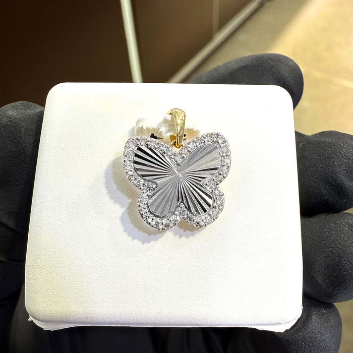 0.25CTW Natural Diamond 10K Gold Yellow, White Butterfly Pendant 0.6" - WJD Exclusives
