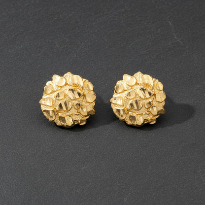 10K Gold Round Nugget Butterfly Back Stud Earrings 8mm, 10mm, 15mm