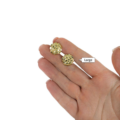 10K Gold Round Nugget Butterfly Back Stud Earrings 8mm, 10mm, 15mm
