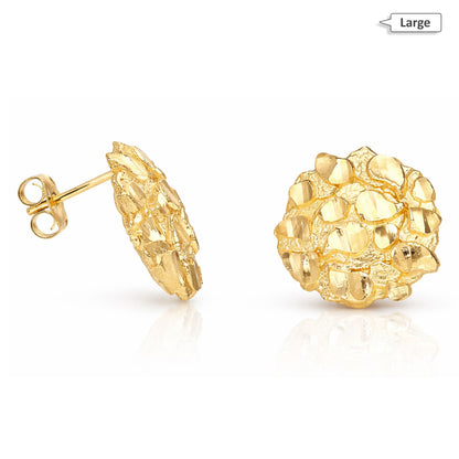 10K Gold Round Nugget Butterfly Back Stud Earrings 8mm, 10mm, 15mm
