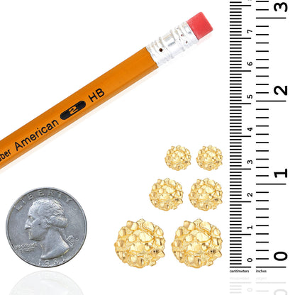 10K Gold Round Nugget Butterfly Back Stud Earrings 8mm, 10mm, 15mm
