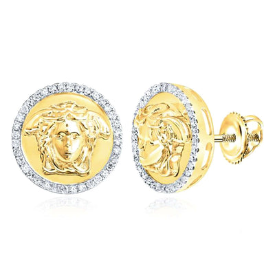 0.25CTW Natural Diamond 10K Gold Medusa Stud Earrings 14mm - WJD Exclusives