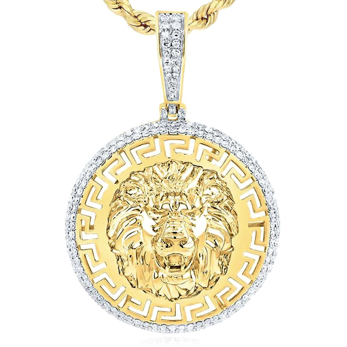 0.62CTW Natural Diamonds 10K Gold Lion Head Medallion Pendant 1.6" - WJD Exclusives