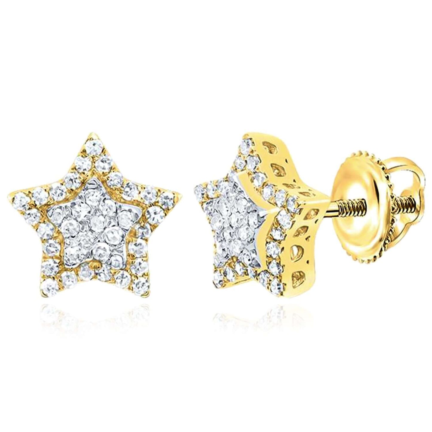 0.33CTW Real Diamond 10K Real Gold Star Stud Earrings 10mm