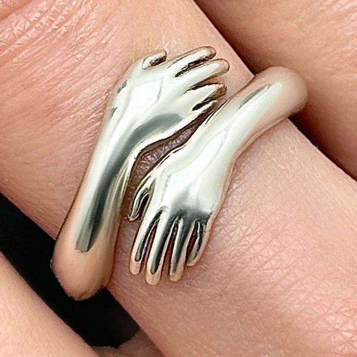 Solid Sterling Silver Hug Hand Wrap Ring - WJD Exclusives