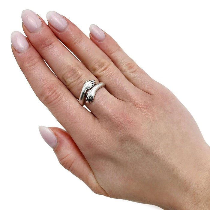 Solid Sterling Silver Hug Hand Wrap Ring - WJD Exclusives