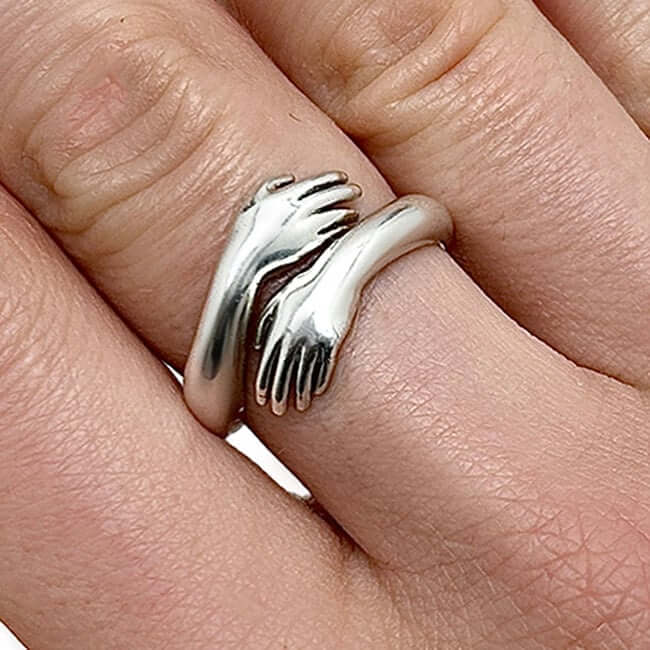 Solid Sterling Silver Hug Hand Wrap Ring - WJD Exclusives