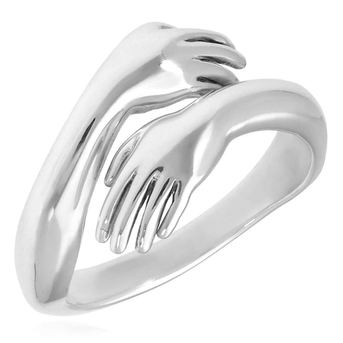 Solid Sterling Silver Hug Hand Wrap Ring - WJD Exclusives