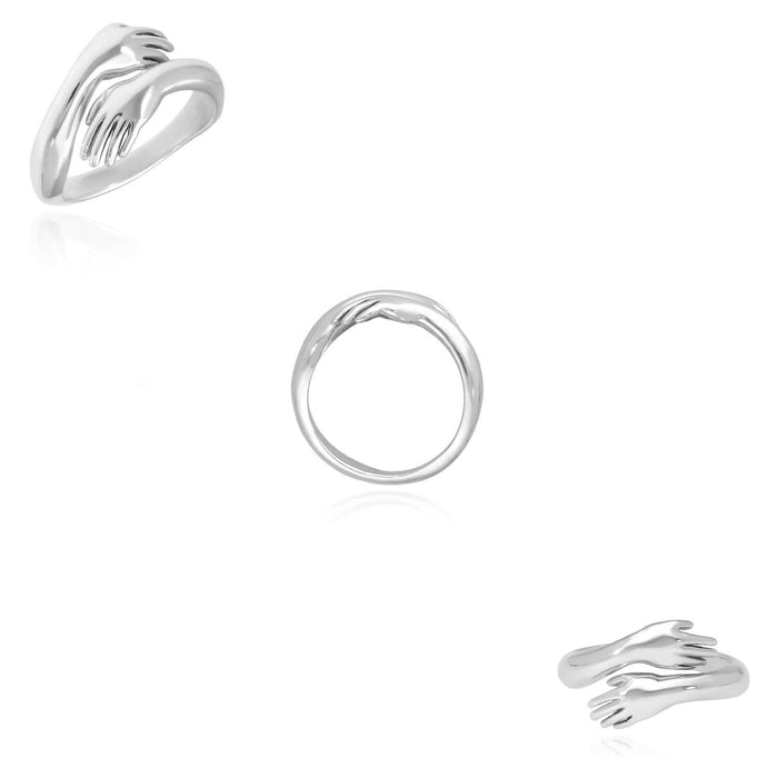 Solid Sterling Silver Hug Hand Wrap Ring - WJD Exclusives
