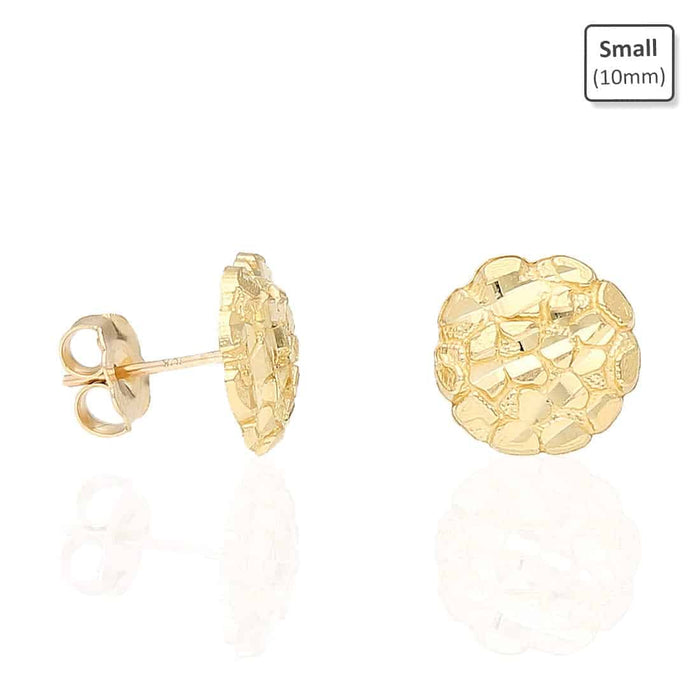 10K Solid Gold Diamond-Cut Nugget Push Back Stud Earrings