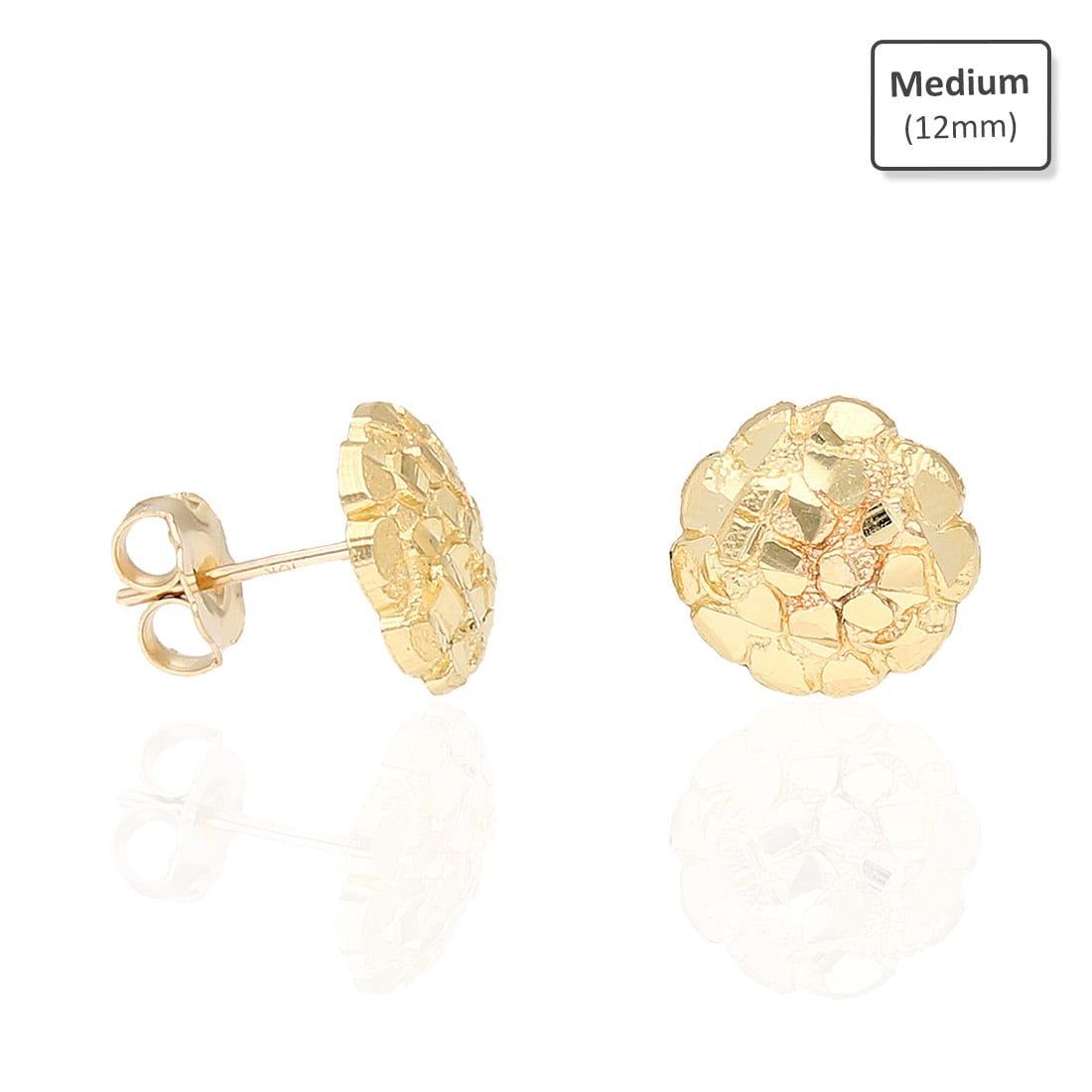 10K Solid Gold Diamond-Cut Nugget Pushback Stud Earrings