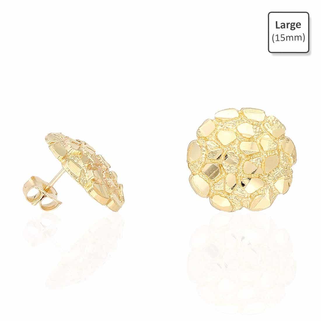 10K Solid Gold Diamond-Cut Nugget Pushback Stud Earrings