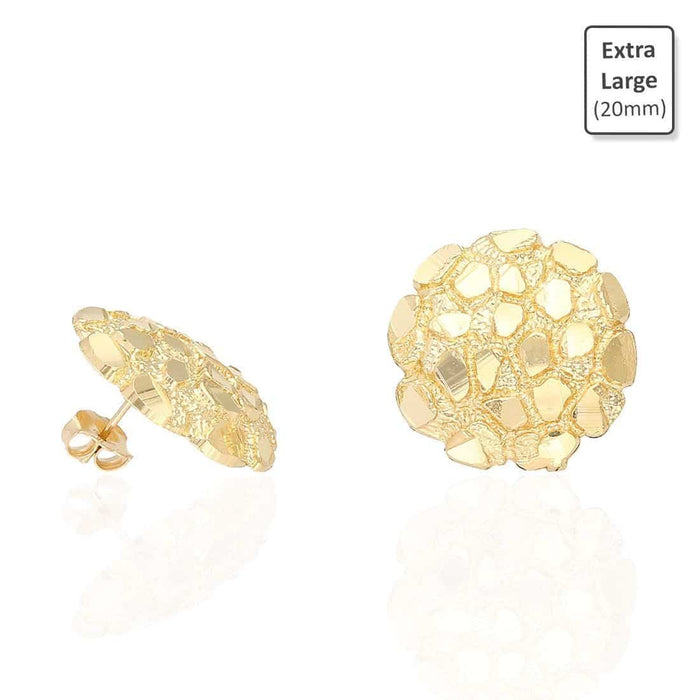 10K Solid Gold Diamond-Cut Nugget Push Back Stud Earrings