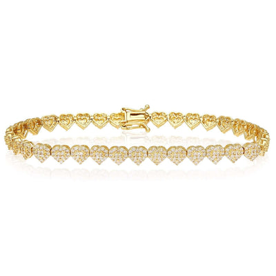 3CTW CZ 14K Yellow Gold 5.5mm Heart Tennis Bracelet 7" - WJD Exclusives