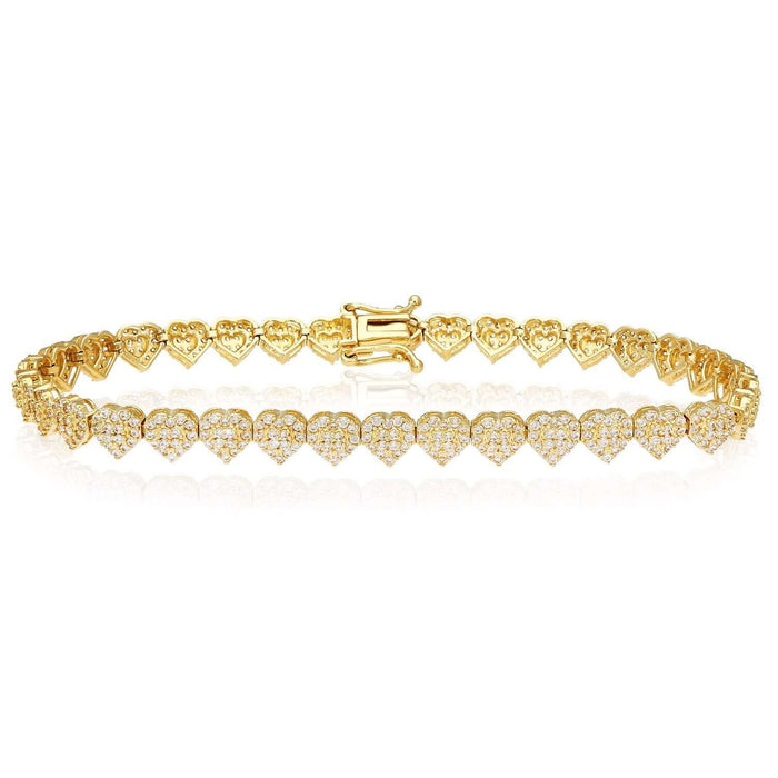 3CTW CZ 14K Yellow Gold 5.5mm Heart Tennis Bracelet 7" - WJD Exclusives