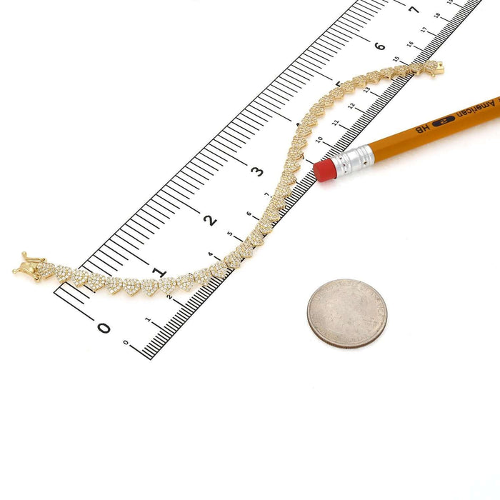 3CTW CZ 14K Yellow Gold 5.5mm Heart Tennis Bracelet 7" - WJD Exclusives