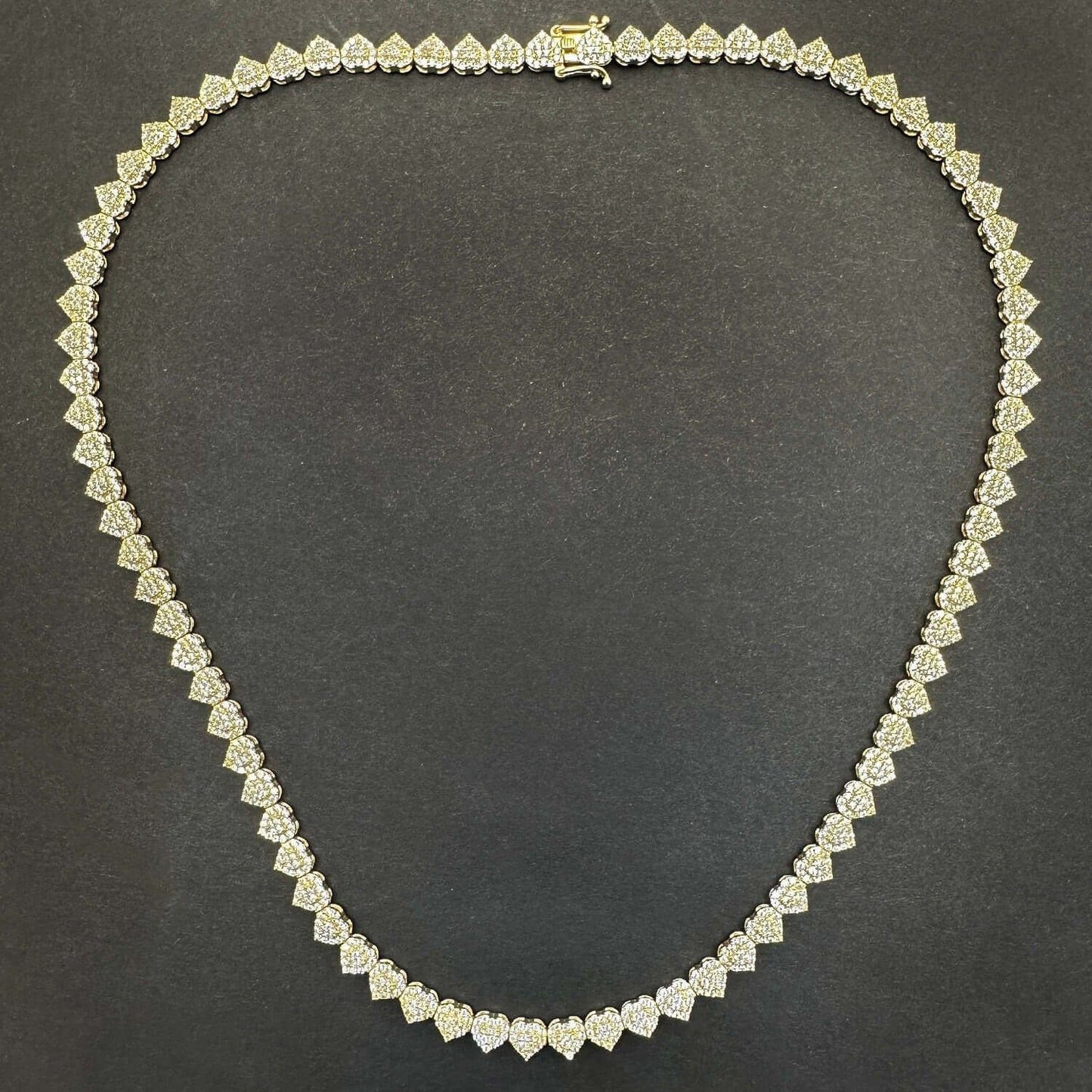 7.00CTW CZ 14K Real Gold 5.5mm Heart Tennis Necklace 18"