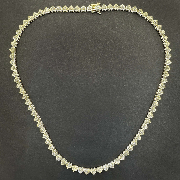 7.00CTW CZ 14K Yellow Gold 5.5mm Heart Tennis Necklace 18" - WJD Exclusives