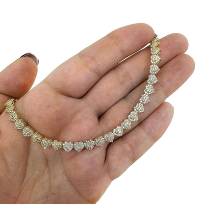 7.00CTW CZ 14K Real Gold 5.5mm Heart Tennis Necklace 18"